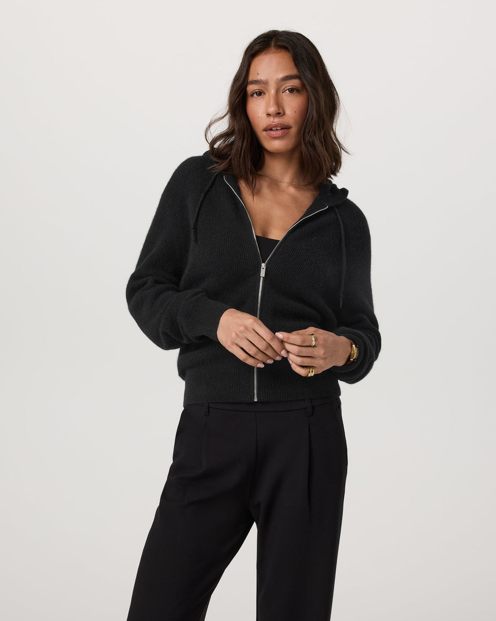 Émilie Cashmere Hoodie Women's Black Zip | Vuori for sale