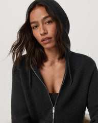 Émilie Cashmere Hoodie Women's Black Zip | Vuori for sale