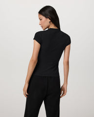 Short Sleeve Pose Button Up Women's Black Crewneck| Vuori | Vuori shop