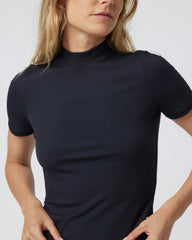 Short Sleeve Pose Mock Neck Black Ribbed Shirt | Vuori sale