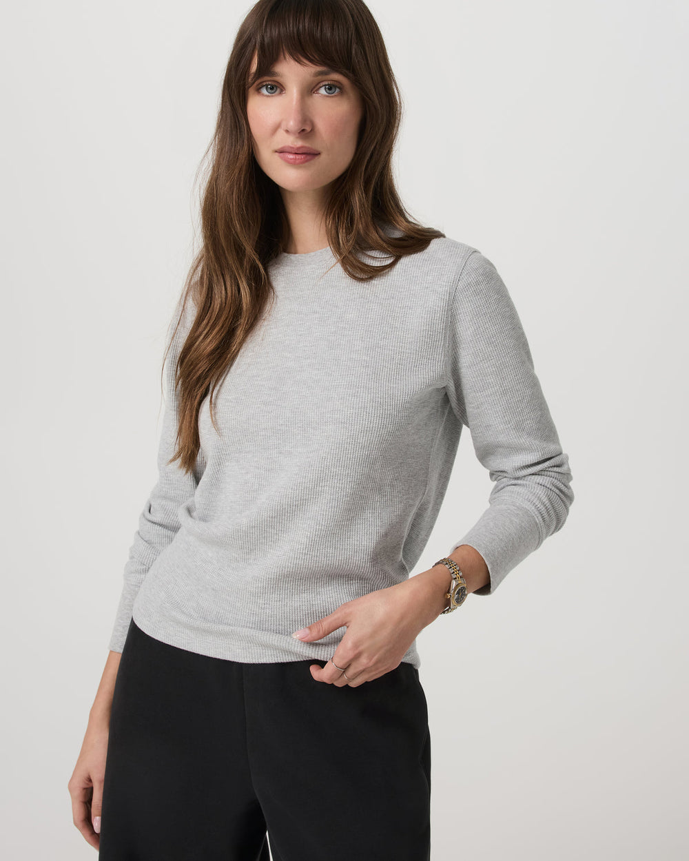 Long Sleeve Waffle Top Women's Light Heather Grey Tee | Vuori for sale