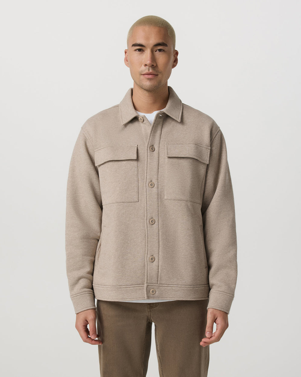 Seaside Shirt Jacket Men's Acorn Heather Fleece Jacket | Vuori shop