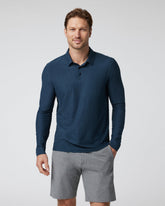 Long Sleeve Strato Tech Polo Navy Heather Blue Polo | Vuori shop