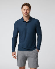 Long Sleeve Strato Tech Polo Navy Heather Blue Polo | Vuori shop