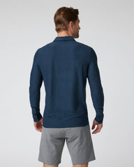 Long Sleeve Strato Tech Polo Navy Heather Blue Polo | Vuori shop