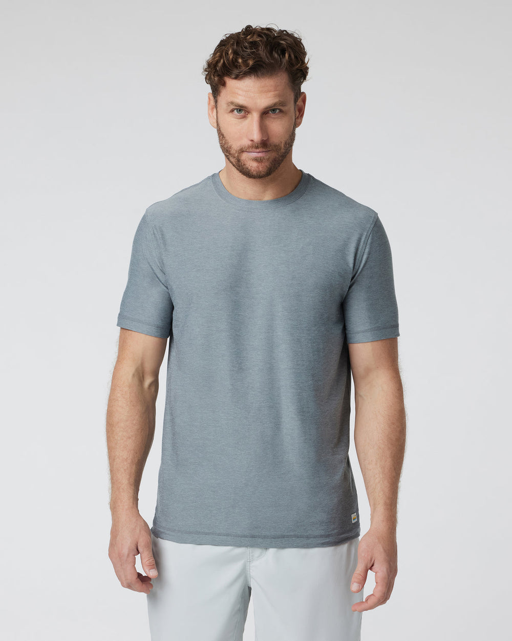 Strato Tech Tee Dusty Blue Heather Workout Shirt | Vuori for sale