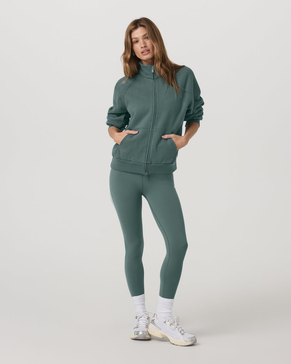 Restore Double Zip Sweatshirt Agate Green Full-Zip Fleece | Vuori outlet