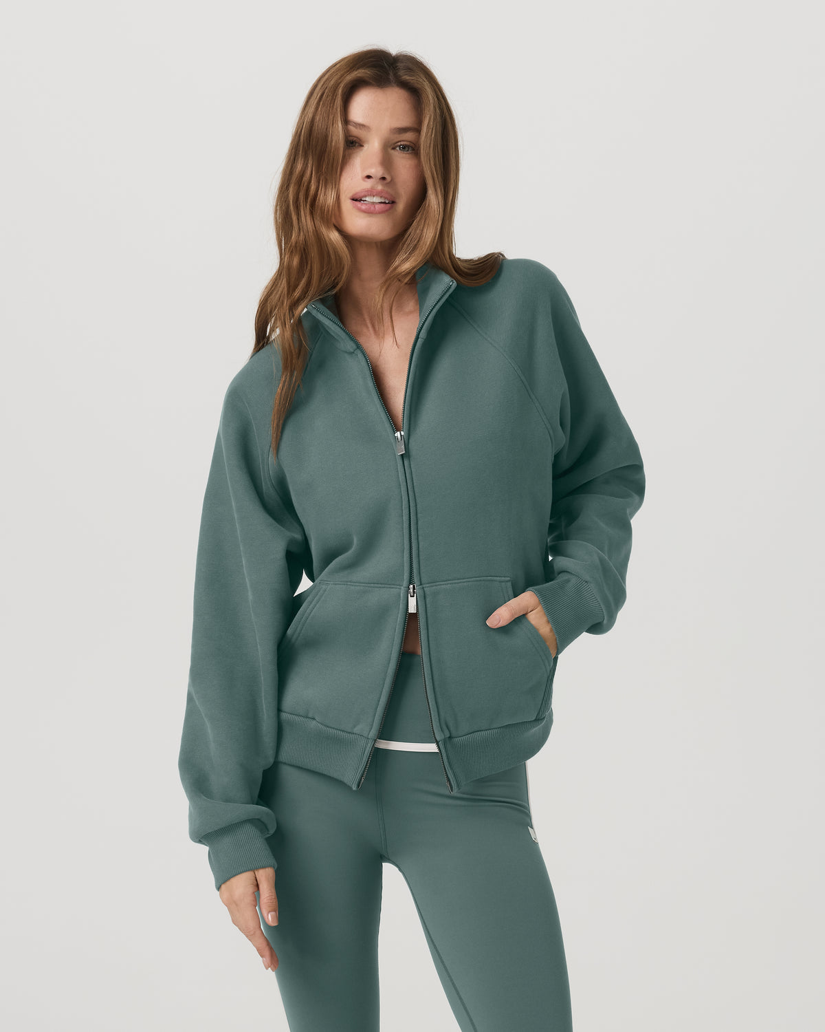 Restore Double Zip Sweatshirt Agate Green Full-Zip Fleece | Vuori outlet