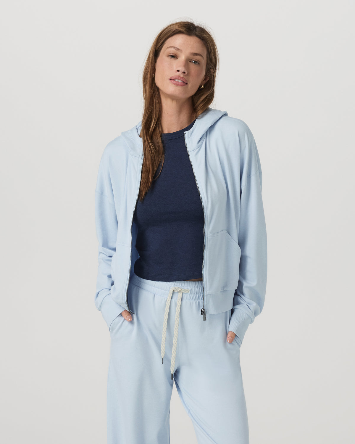 Women's Halo Modern Full Zip Hoodie Soft Sky Heather | Vuori sale