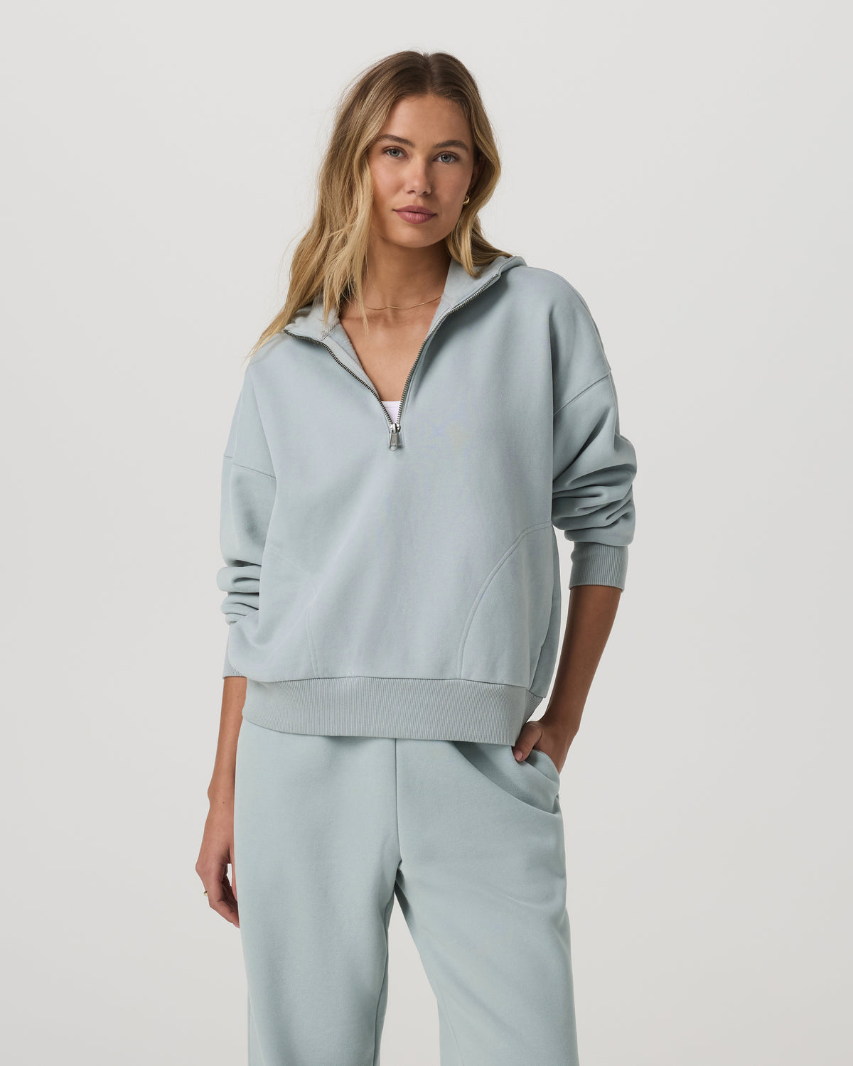 Restore Relaxed Half Zip Hoodie Blue Haze Jacket | Vuori onsale