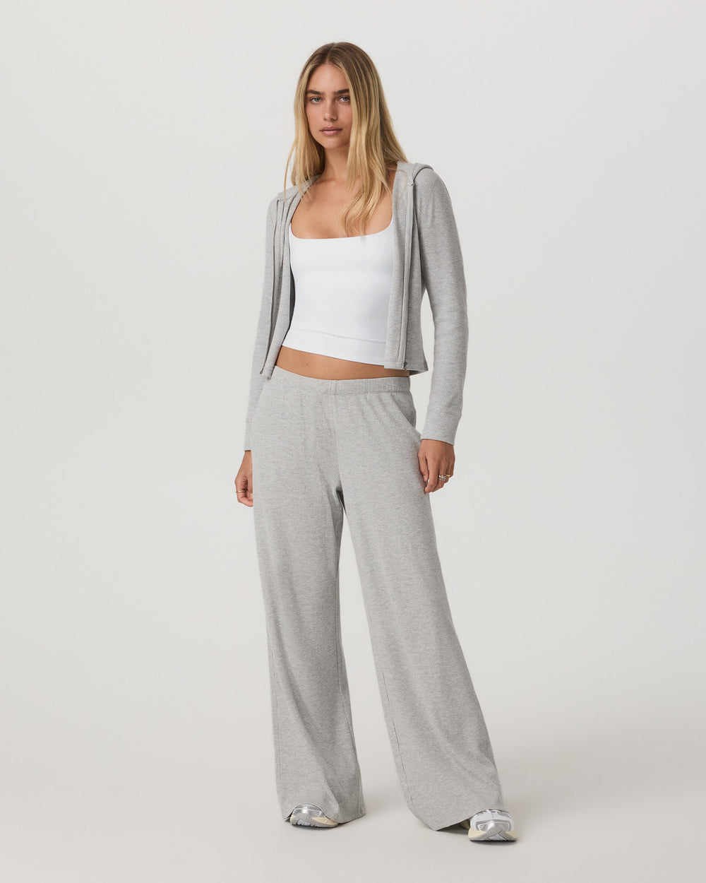 Waffle Full Zip Hoodie Women's Light Grey Hoodie | Vuori for sale