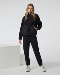 Women's Aspen Half Zip Black Fleece Pullover | Vuori shop