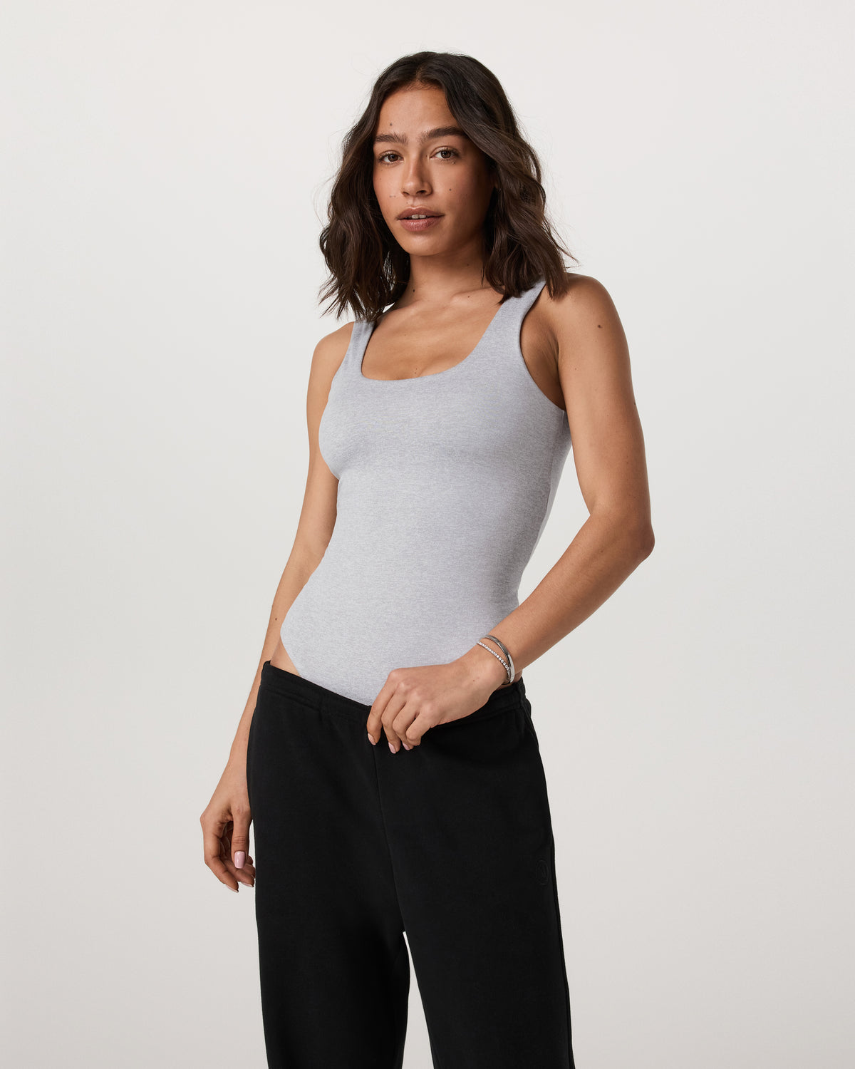 Sleeveless Halo Bodysuit Pale Grey Heather Bodysuit | Vuori for sale