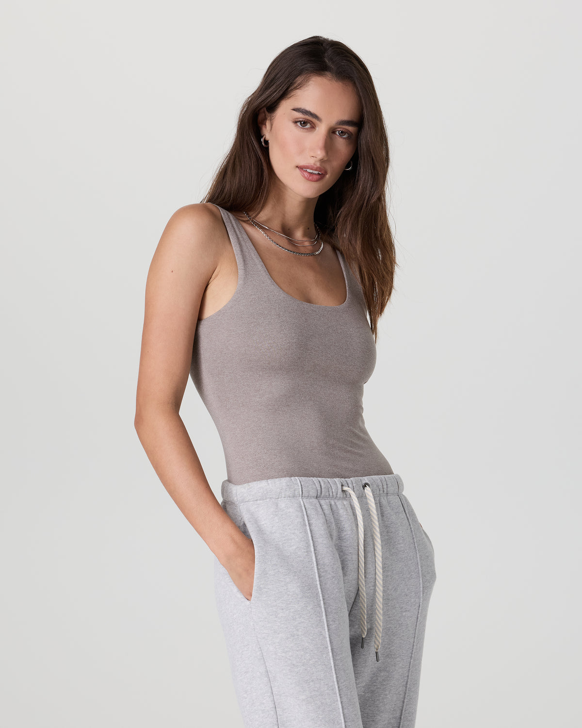 Sleeveless Halo Bodysuit Cobblestone Heather | Vuori discount