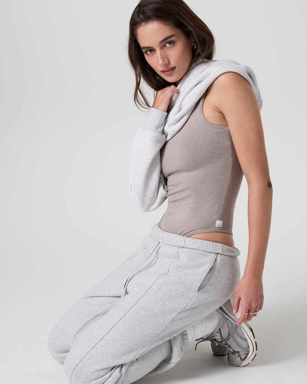 Sleeveless Halo Bodysuit Cobblestone Heather | Vuori discount