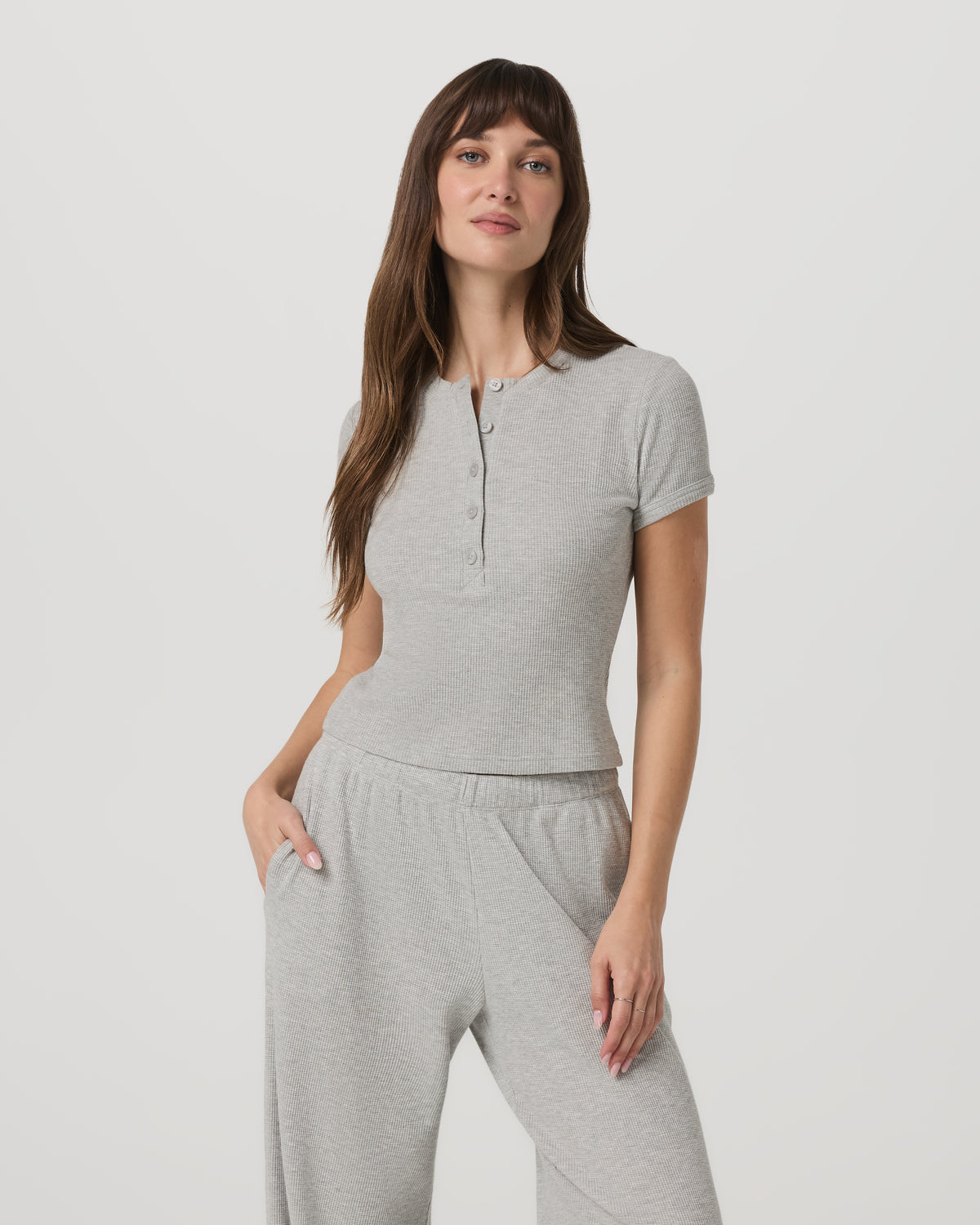 Women's Short Sleeve Waffle Baby Tee Light Heather Grey | Vuori shop