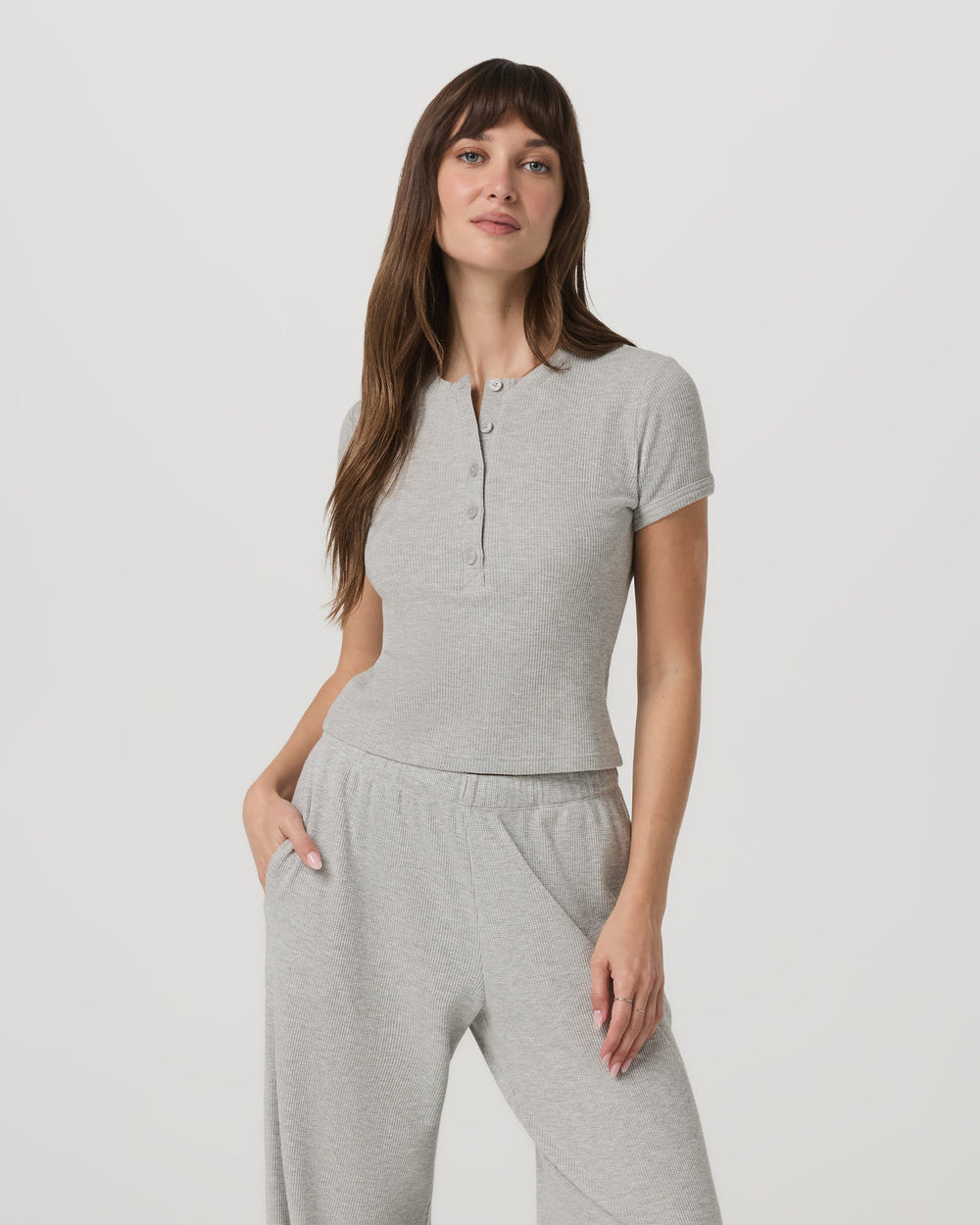 Women's Short Sleeve Waffle Baby Tee Light Heather Grey | Vuori shop