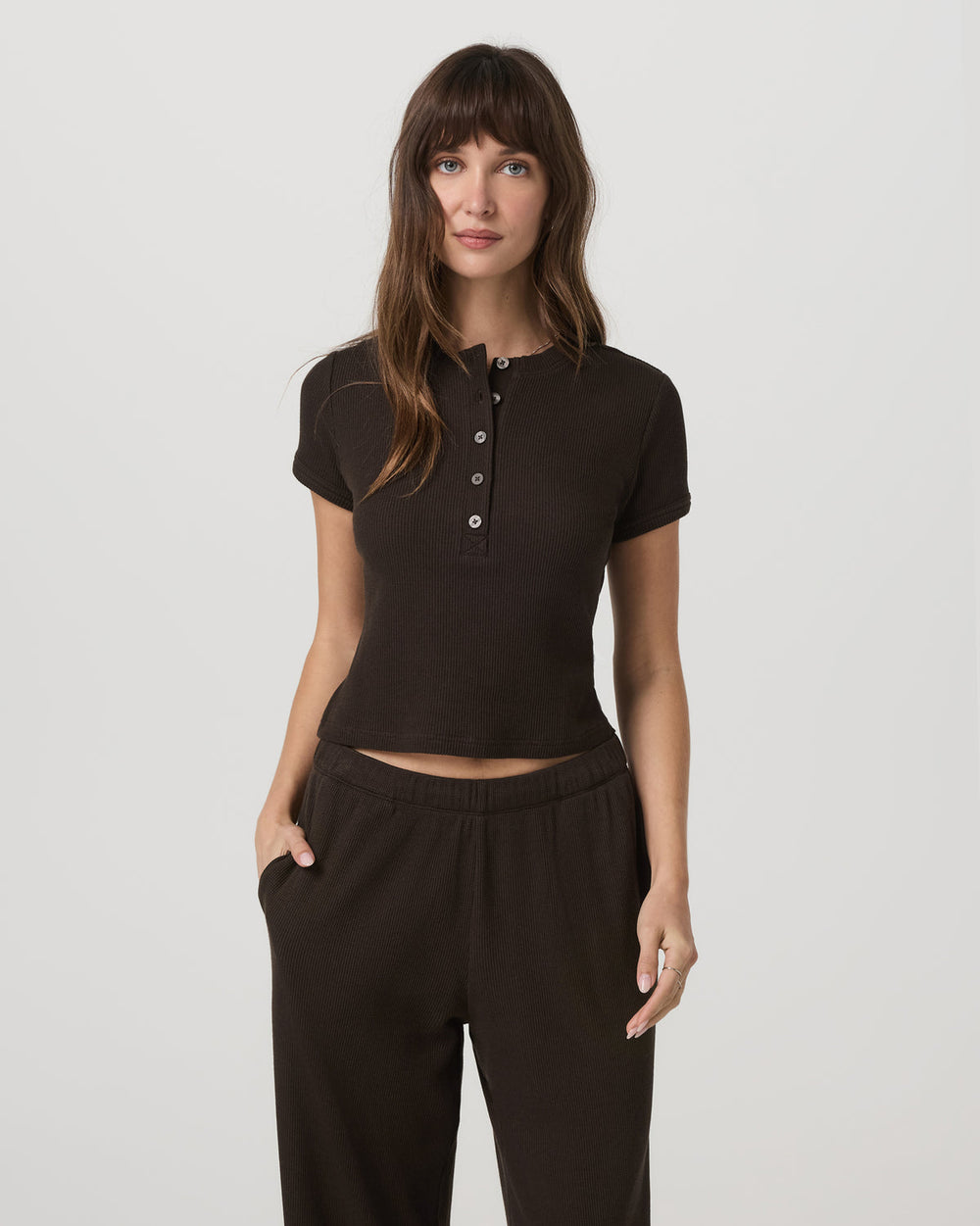 Short Sleeve Waffle Baby Tee Women's Dark Java T-Shirt | Vuori outlet
