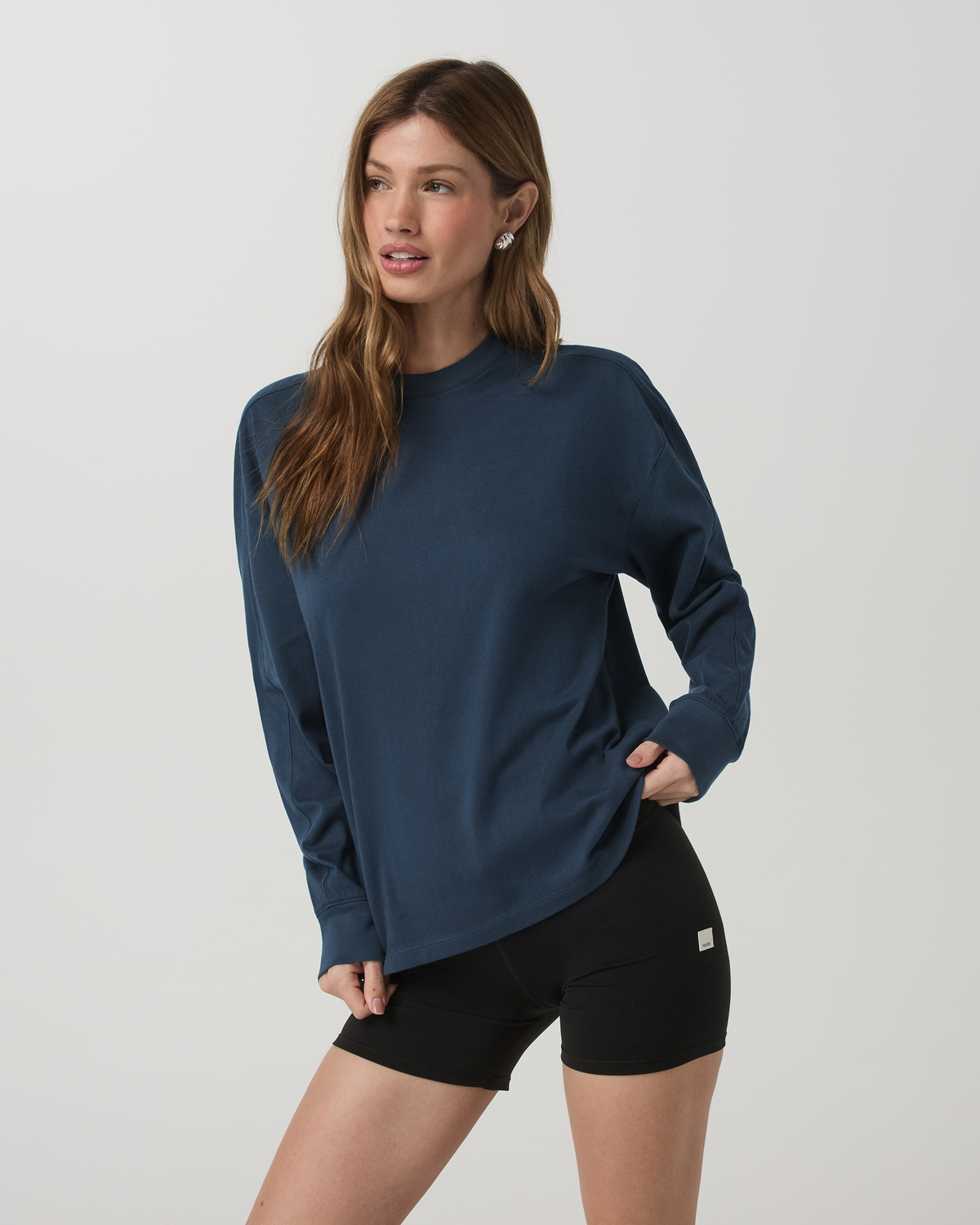Long Sleeve Heavyweight Cotton Tee Ocean Blue Tee Shirt | Vuori for sale