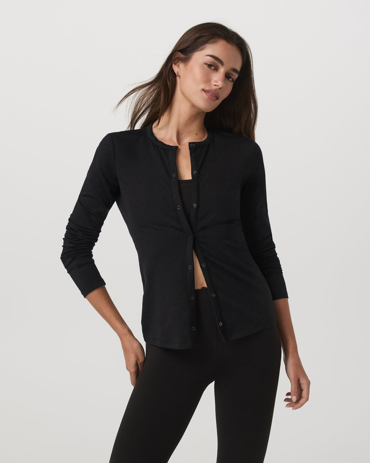 Women's Long Sleeve Halo Snap Cardigan Black Heather | Vuori sale