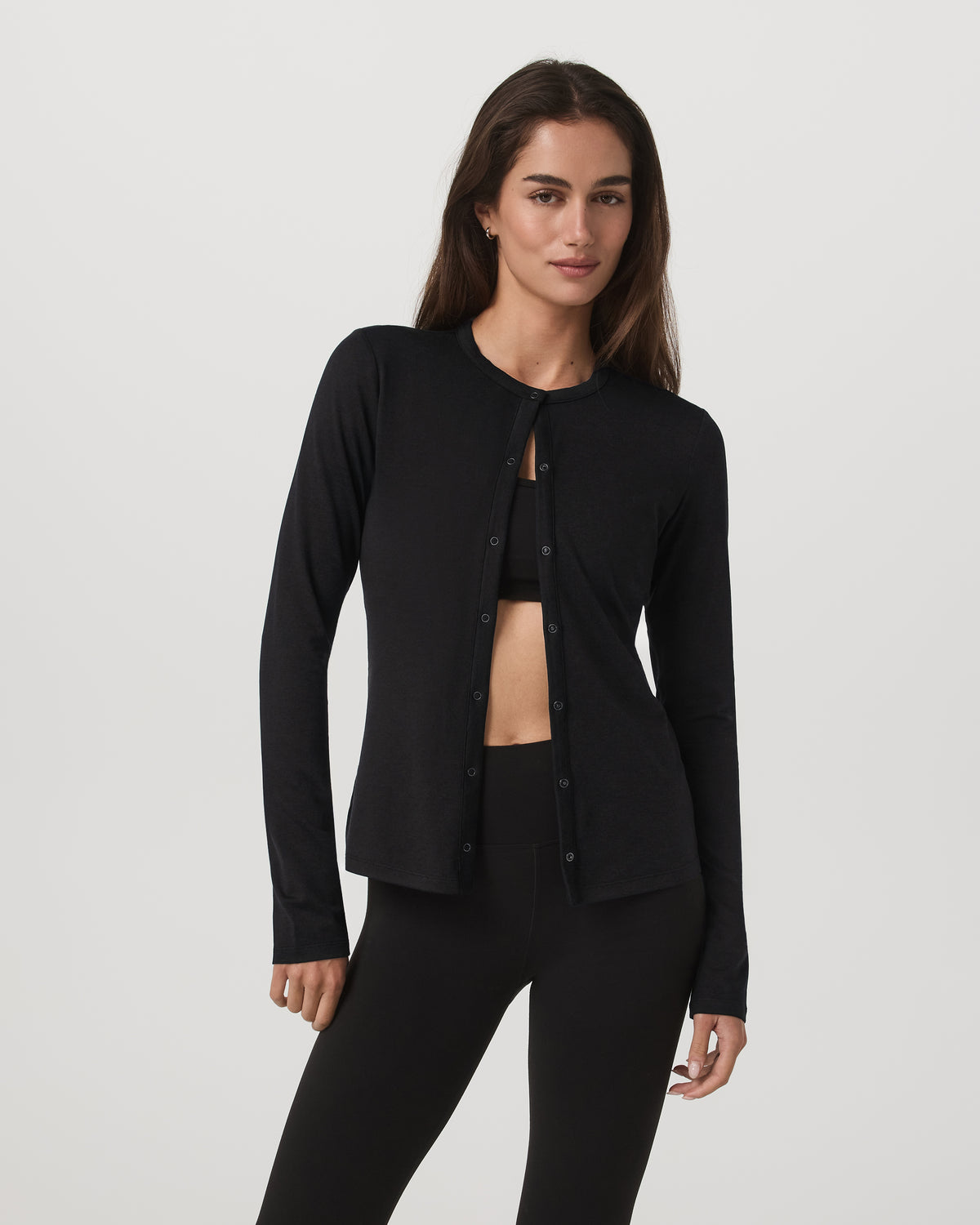 Women's Long Sleeve Halo Snap Cardigan Black Heather | Vuori sale
