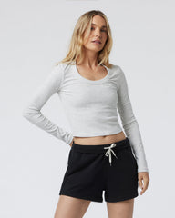 Long Sleeve Pose Scoop Tee White Heather Grey Shirt | Vuori for sale