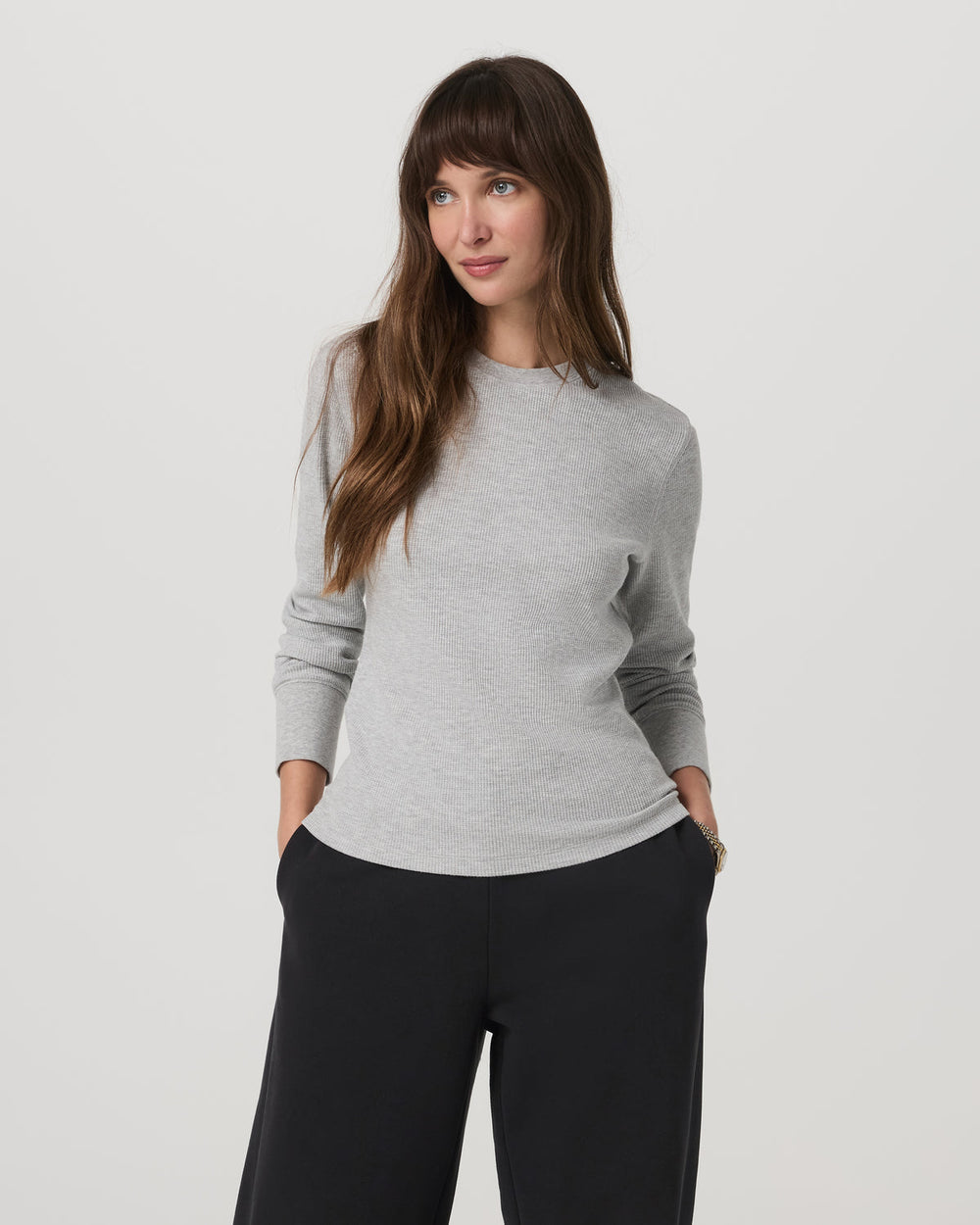 Long Sleeve Waffle Top Women's Light Heather Grey Tee | Vuori for sale