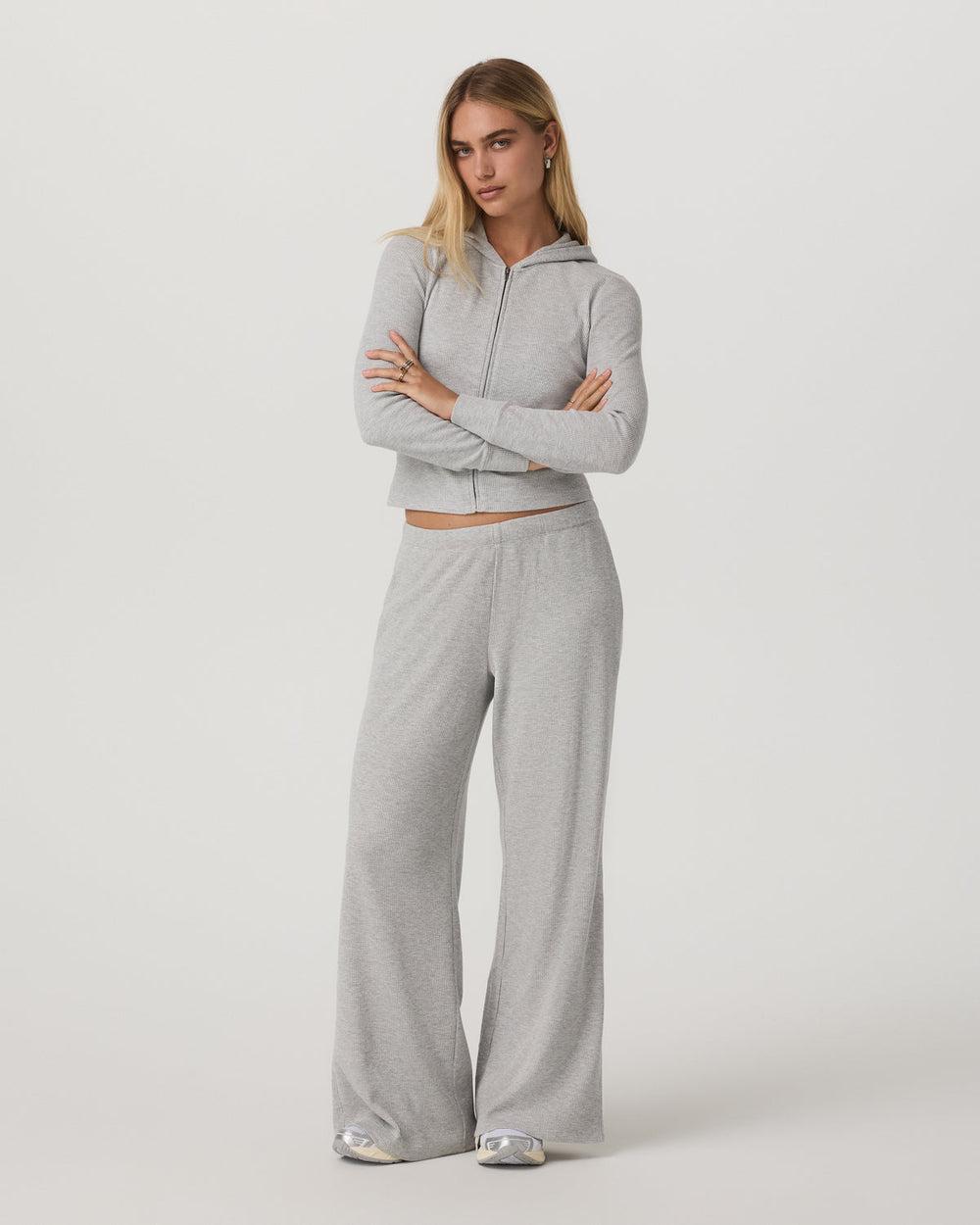 Waffle Wideleg Pant Women's Light Grey Waffle Knit Pants | Vuori for sale
