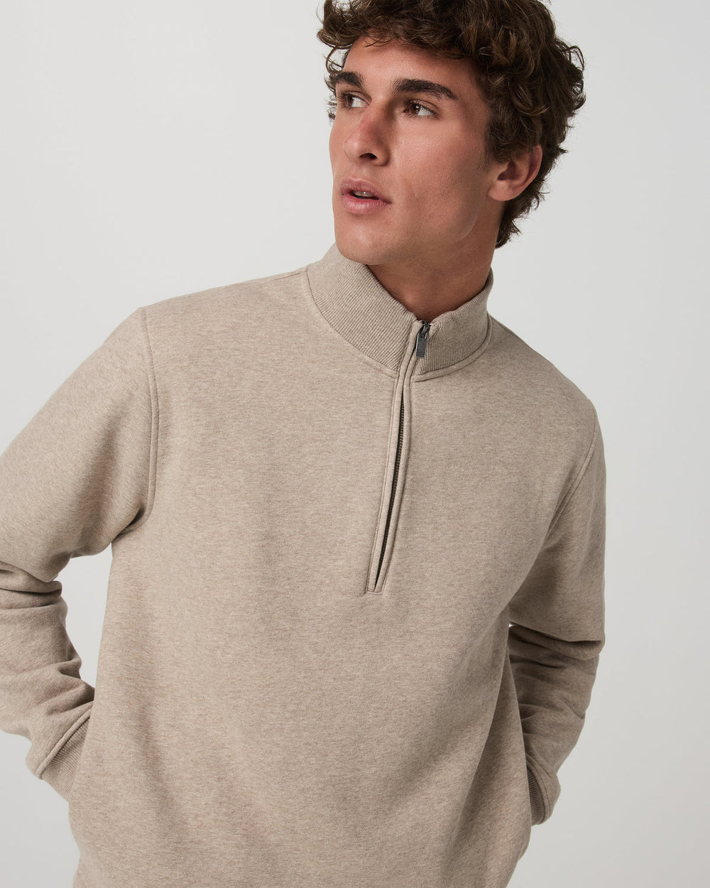 Seaside Half Zip Men's Acorn Heather Fleece Pullover | Vuori shop