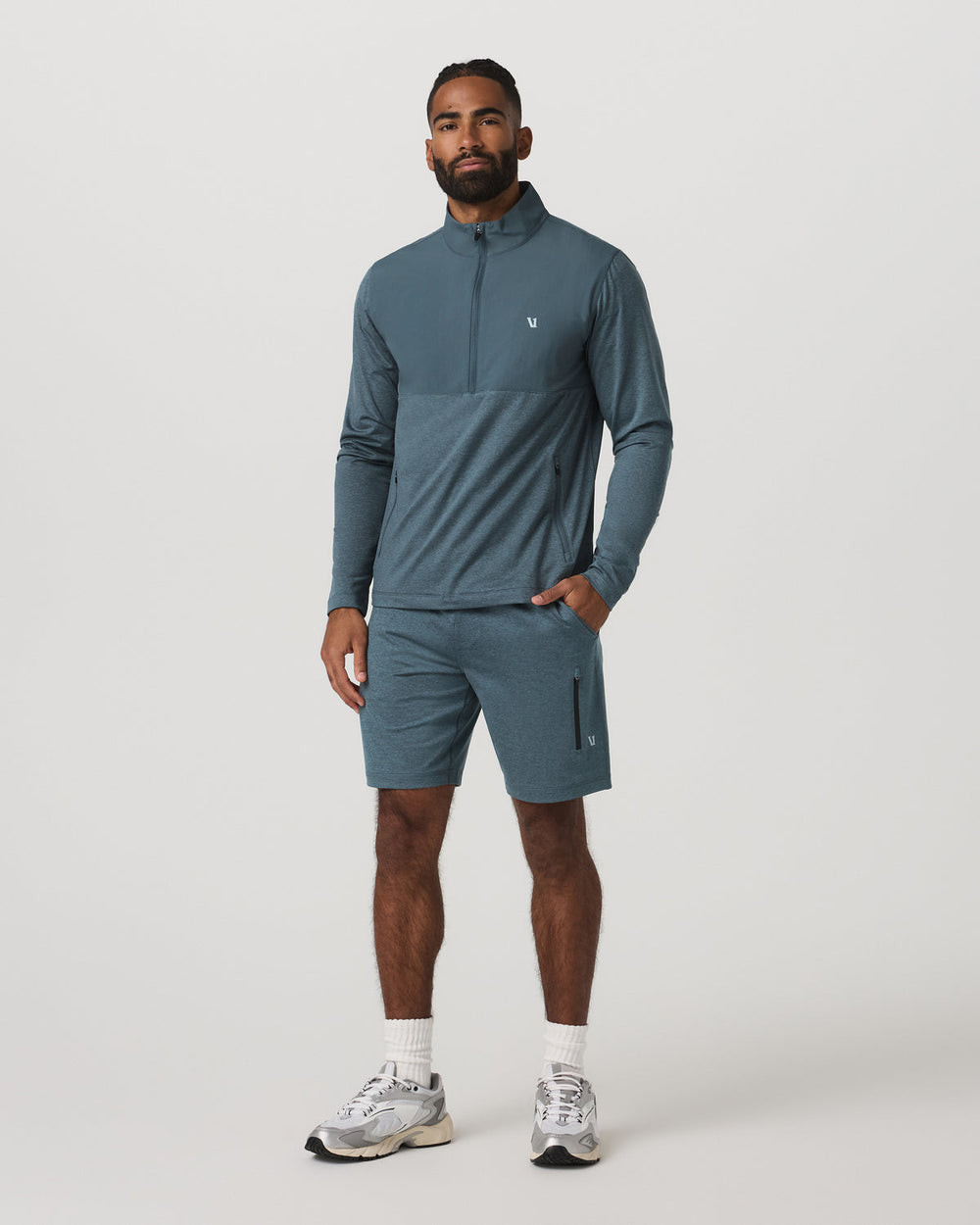 Sunday Element Half Zip Men's Blue Sea Heather Layer | Vuori for sale