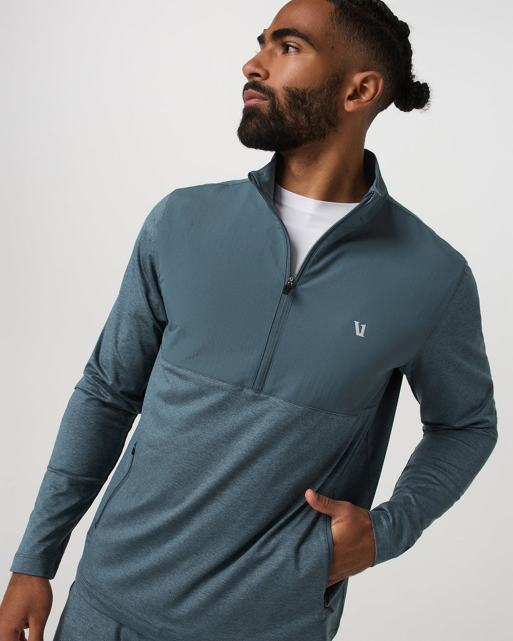 Sunday Element Half Zip Men's Blue Sea Heather Layer | Vuori for sale