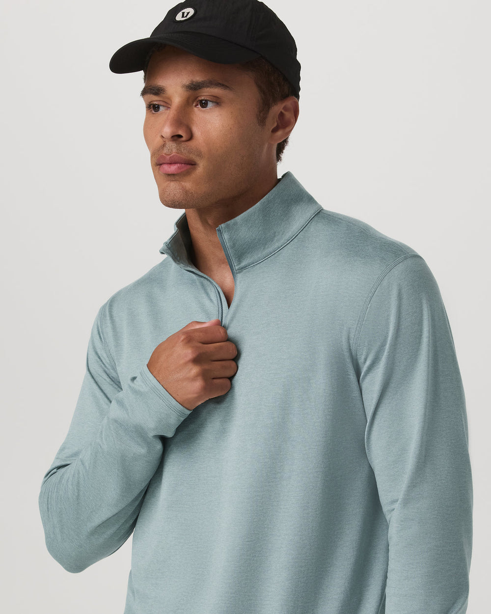 Ponto Half Zip Mock Neck Men's Misty Blue Heather Layer | Vuori discount