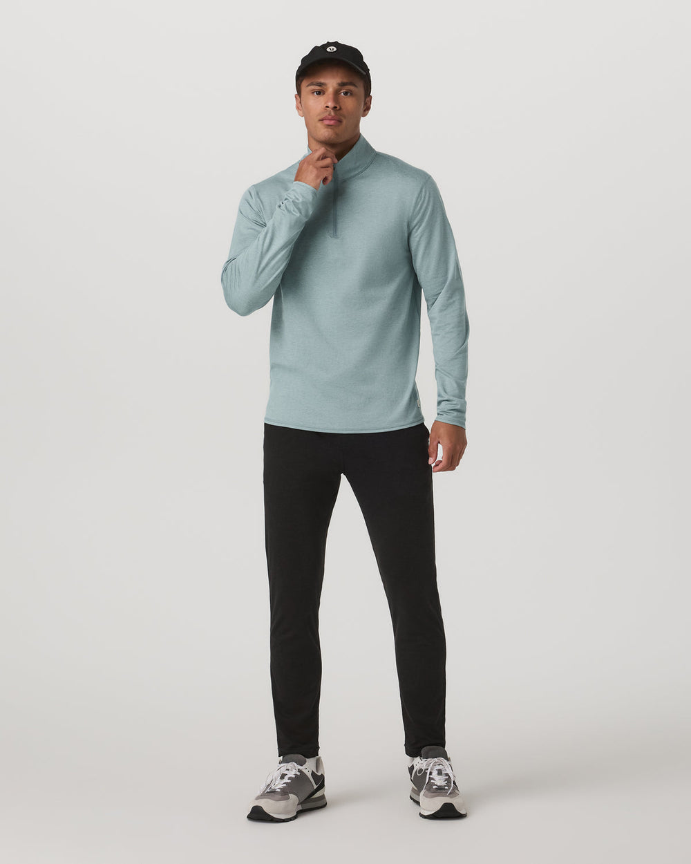 Ponto Half Zip Mock Neck Men's Misty Blue Heather Layer | Vuori discount