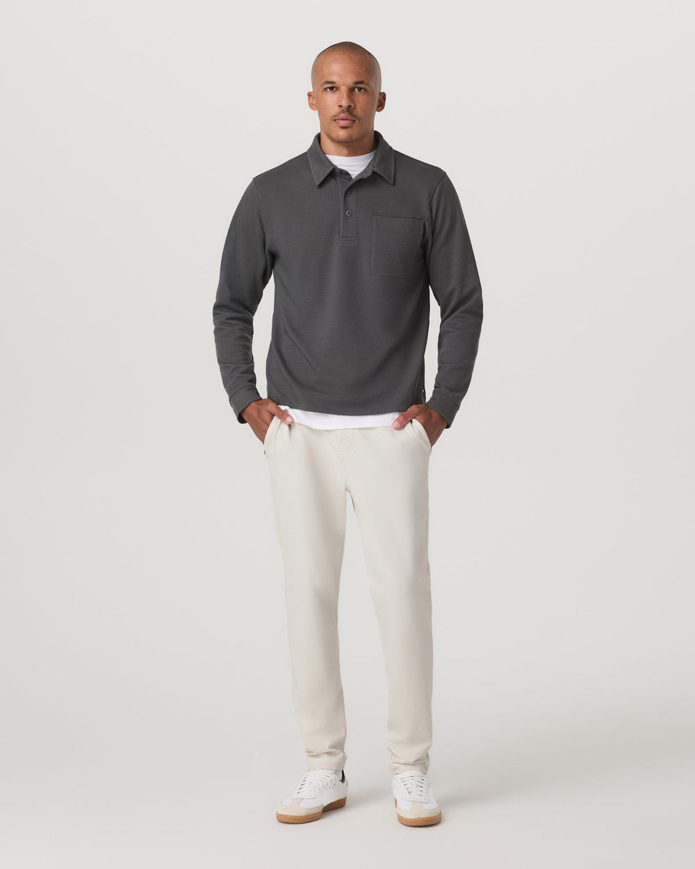 Long Sleeve Waffle Polo Men's Dark Pewter Polo Shirt | Vuori outlet