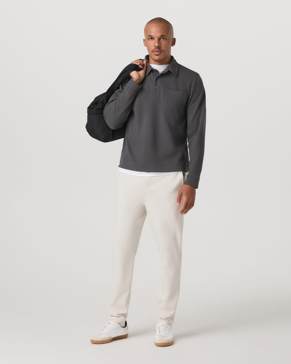 Long Sleeve Waffle Polo Men's Dark Pewter Polo Shirt | Vuori outlet