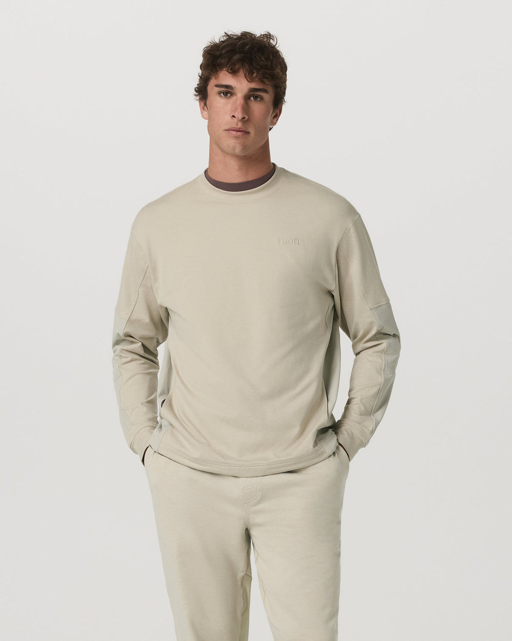 Men's Coronado Mixed Media Crew Limestone Heather | Vuori for sale