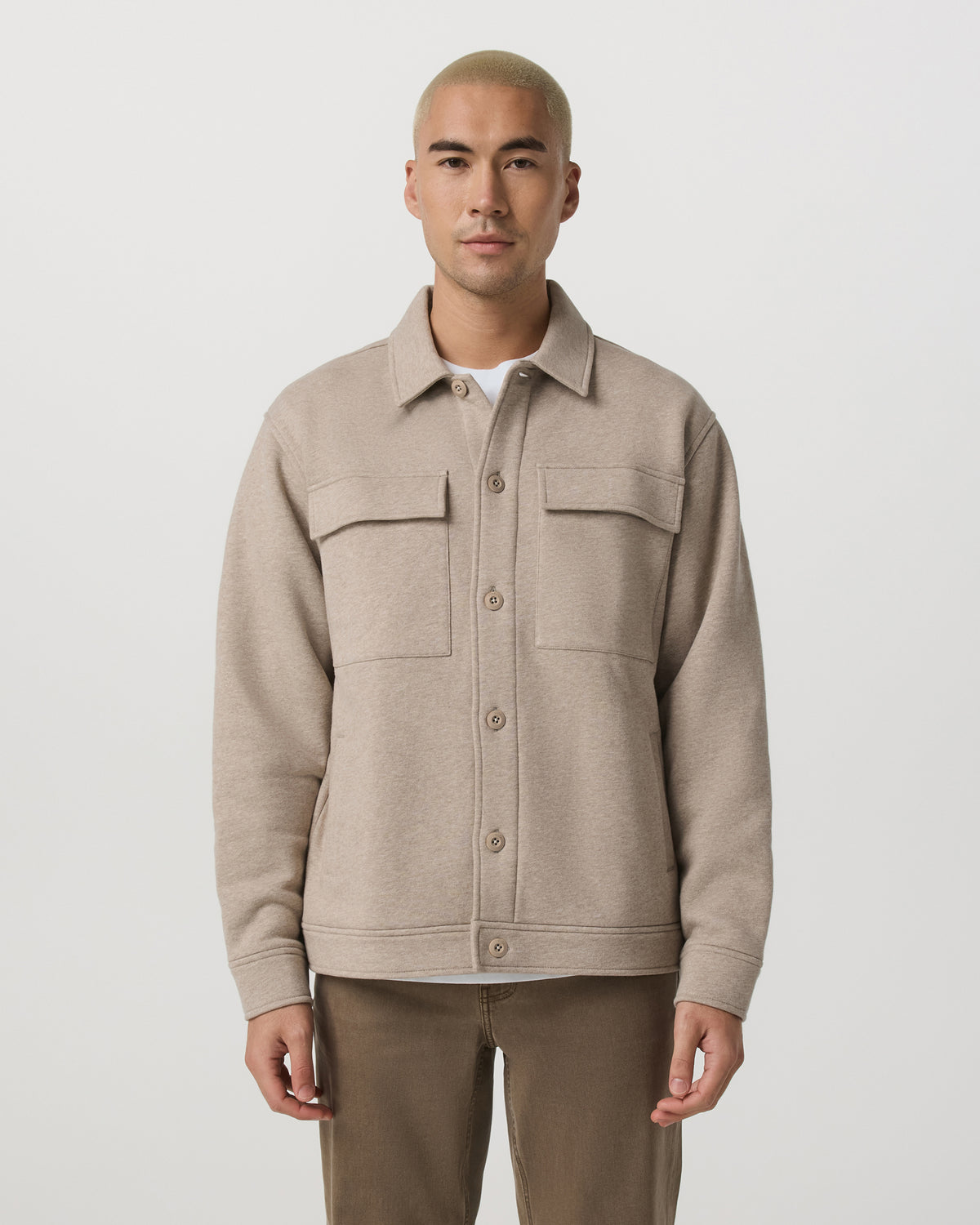Seaside Shirt Jacket Men's Acorn Heather Fleece Jacket | Vuori shop