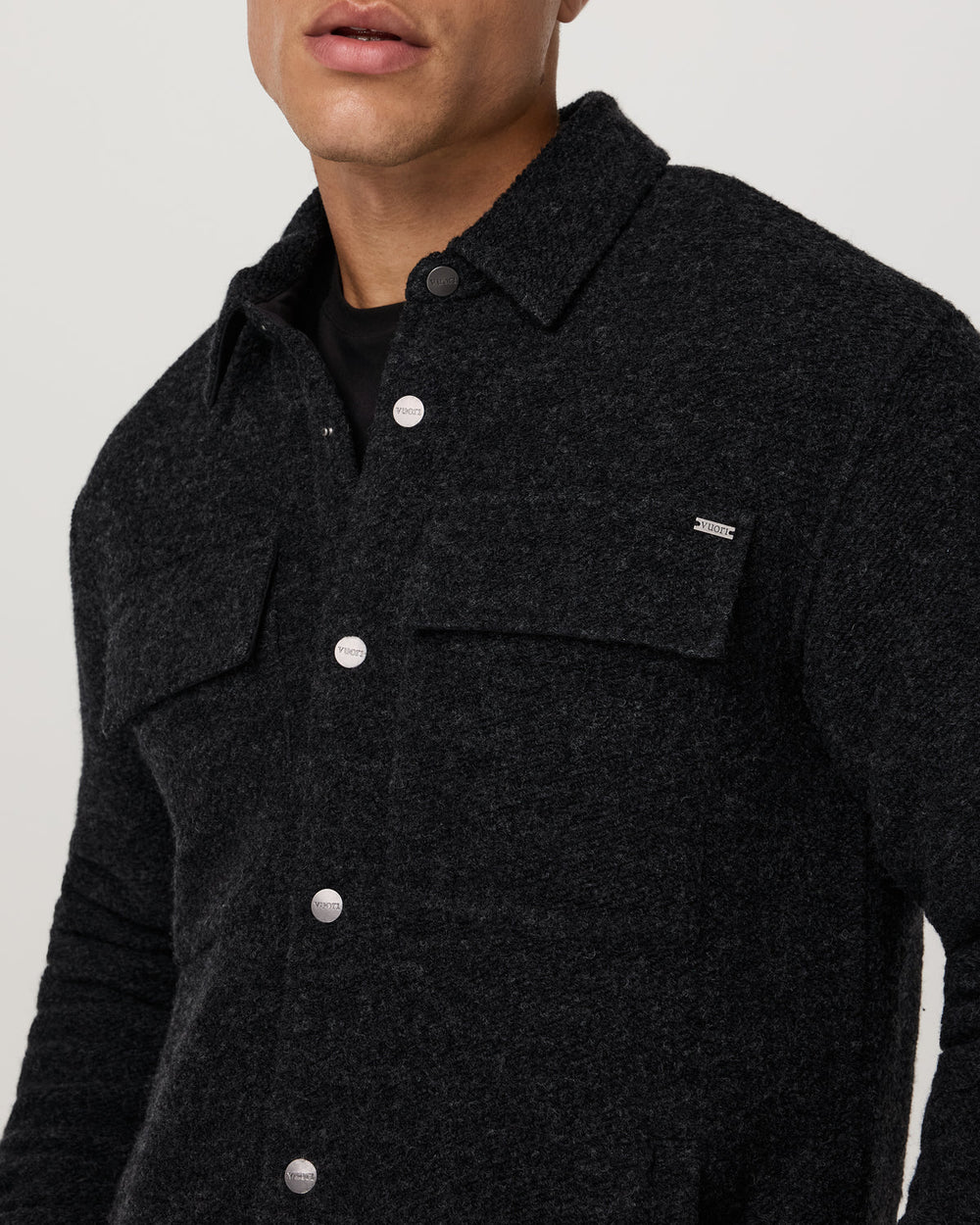 Plymouth Wool Shirt Jacket Dark Black Heather Jacket | Vuori for sale