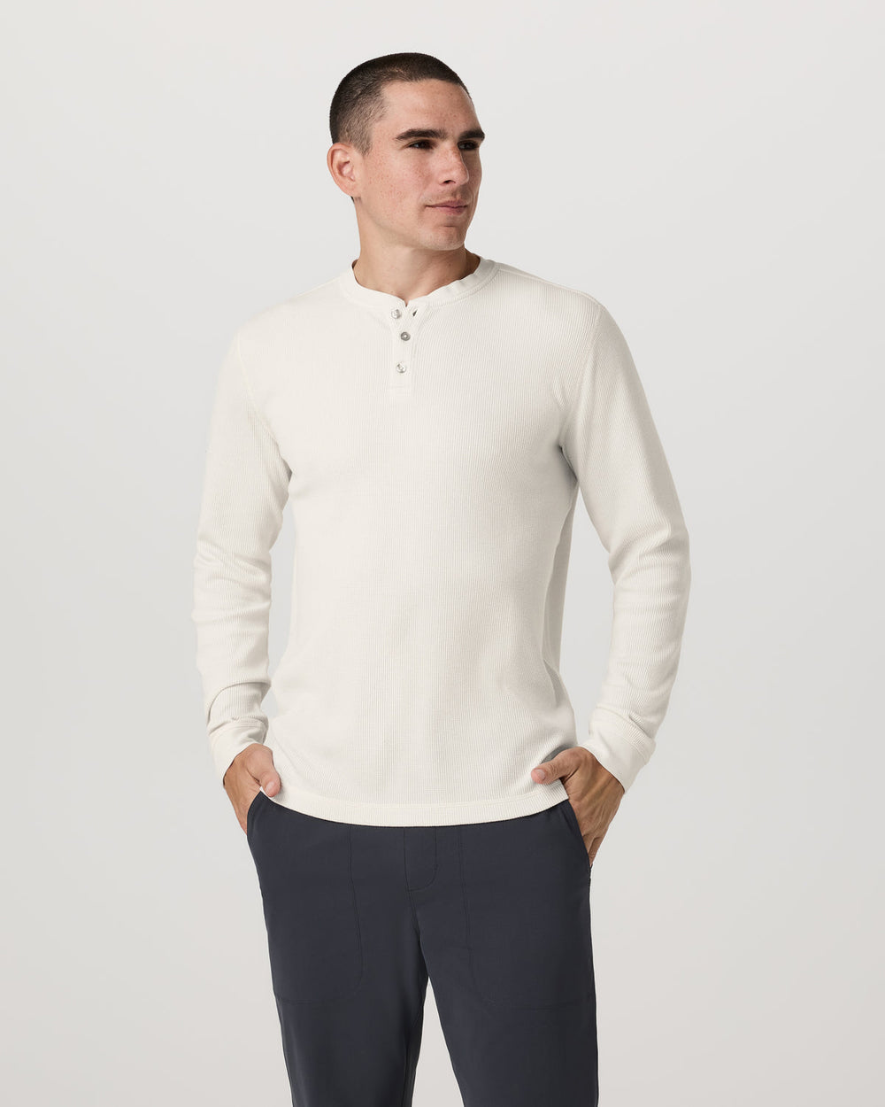 Waffle Henley Men's Marshmallow Henley Top | Vuori outlet