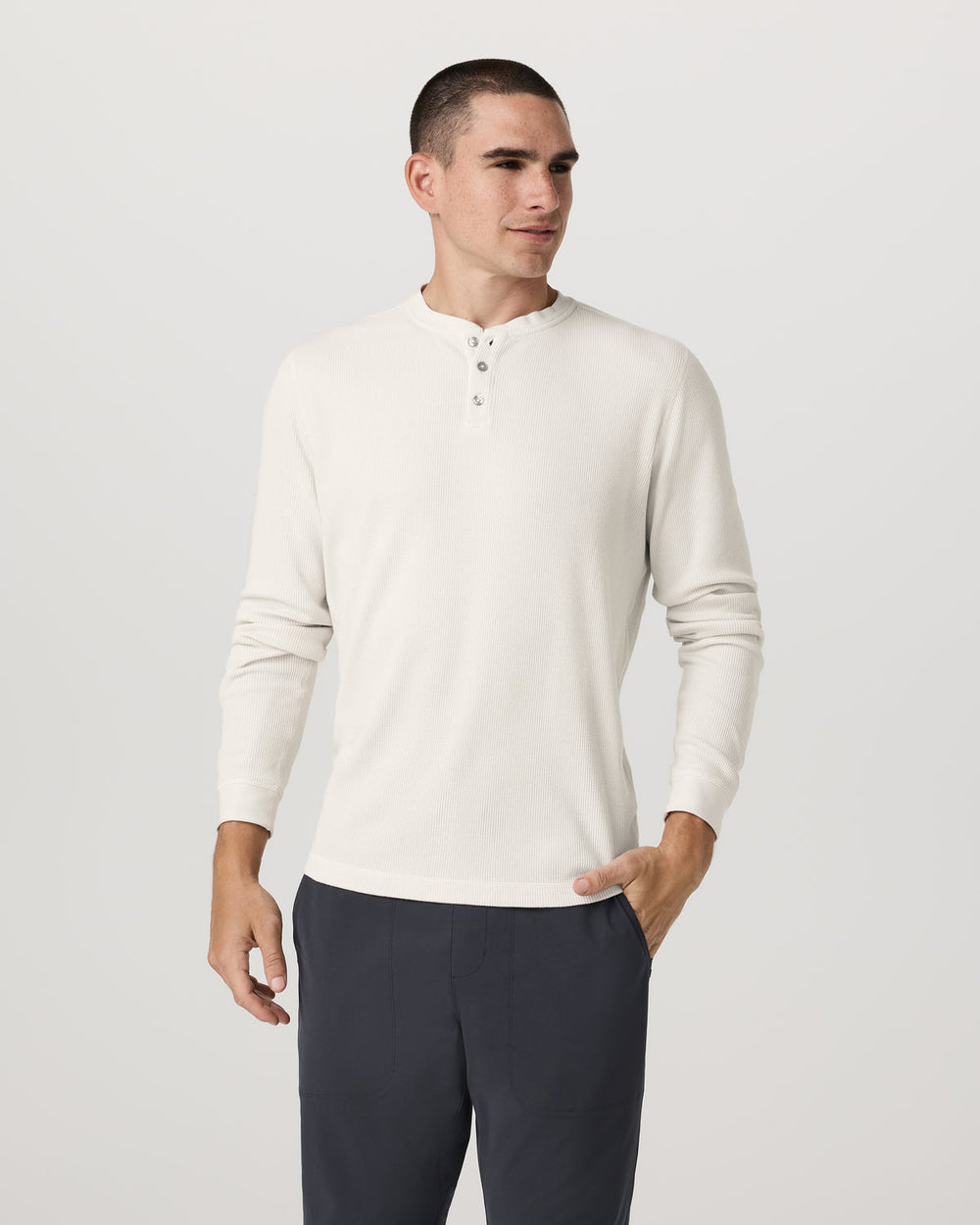 Waffle Henley Men's Marshmallow Henley Top | Vuori outlet