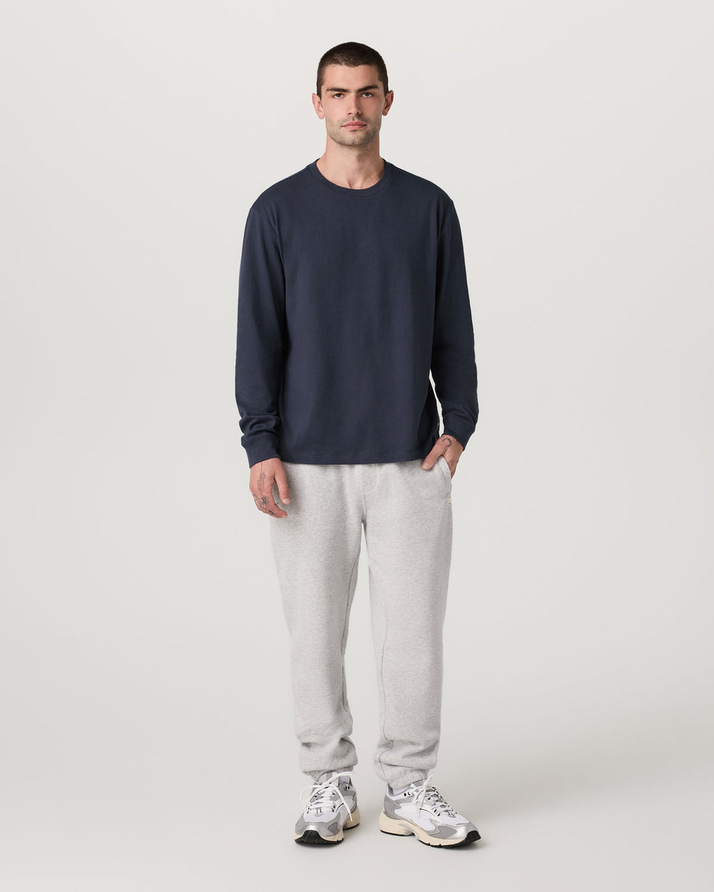 Long Sleeve Heavyweight Cotton Tee Men's Navy Shirt | Vuori sale