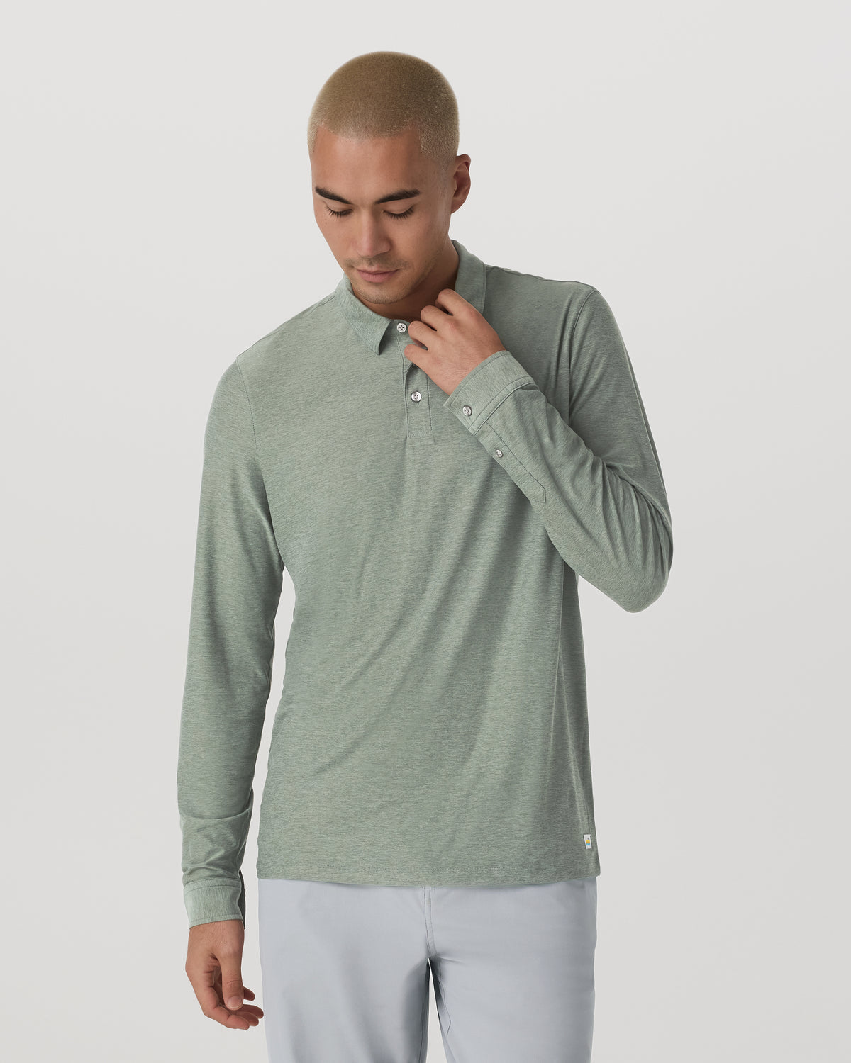 Long Sleeve Strato Tech Polo Men's Thyme Heather Shirt | Vuori online