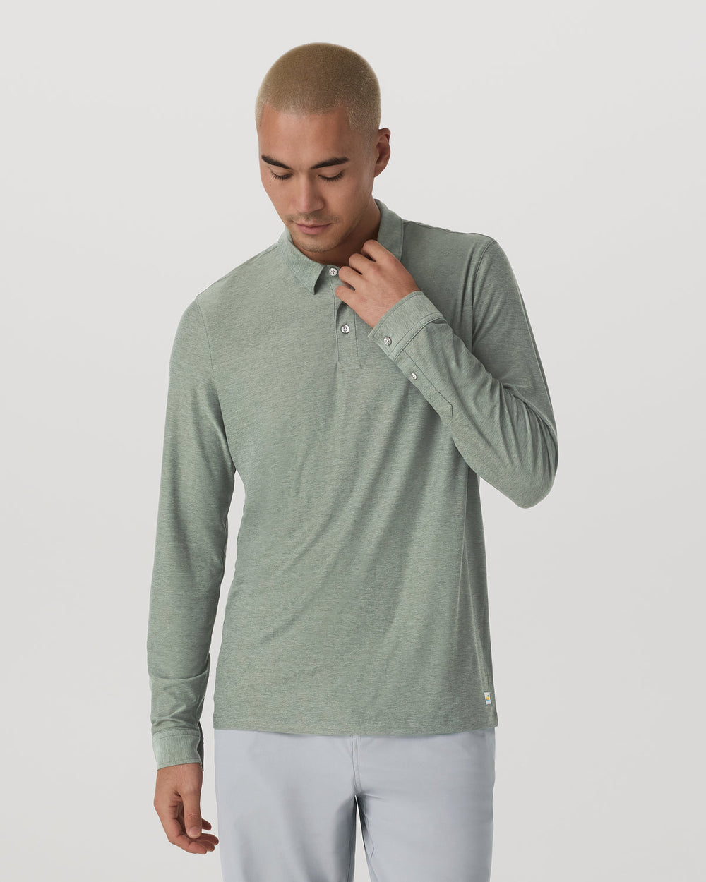 Long Sleeve Strato Tech Polo Men's Thyme Heather Shirt | Vuori online