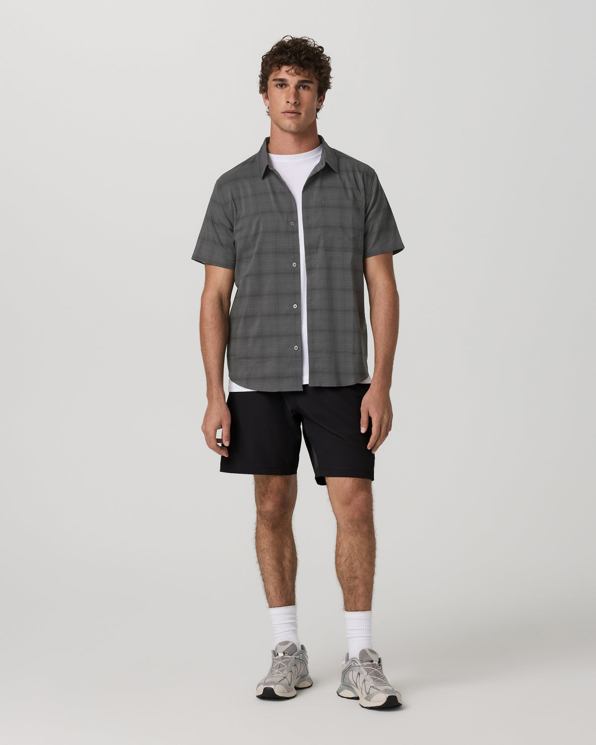Men's Short Sleeve Plaid Button Down Shirt Dark Pewter | Vuori discount