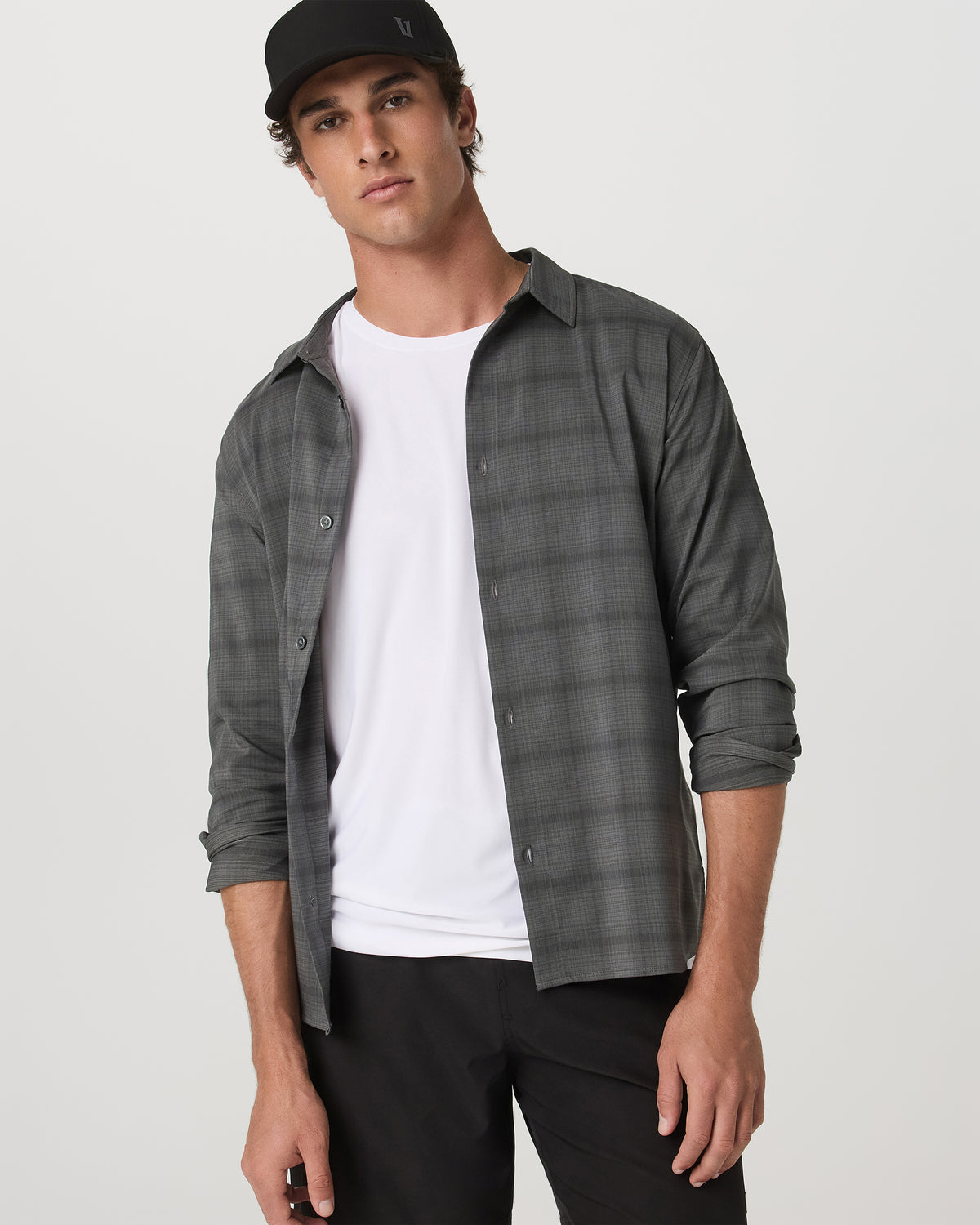 Men's Long Sleeve Plaid Button Down Shirt Dark Pewter | Vuori outlet