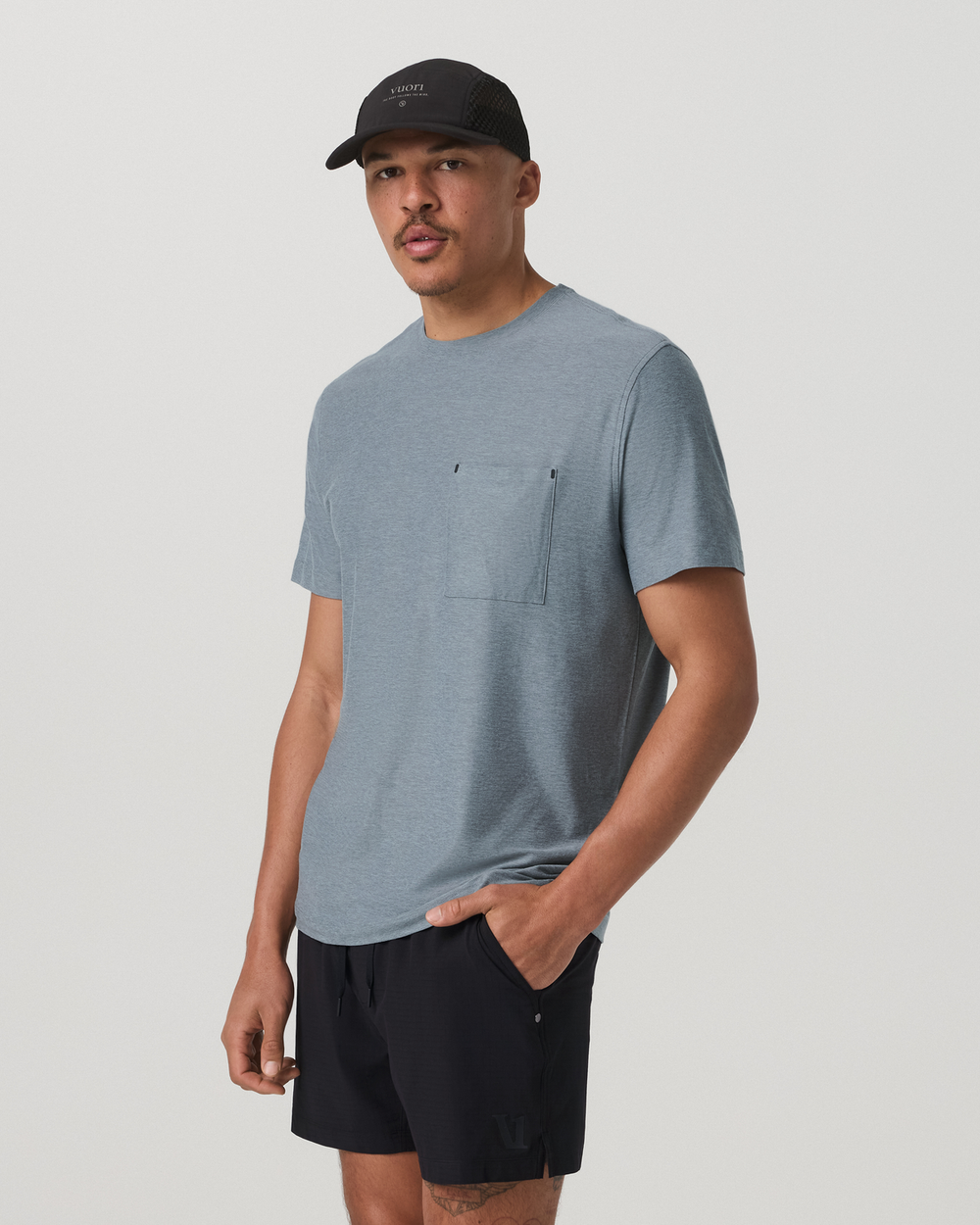 Short Sleeve Strato Pocket Tee-Relaxed Fit Dusty Blue Heather | Vuori online