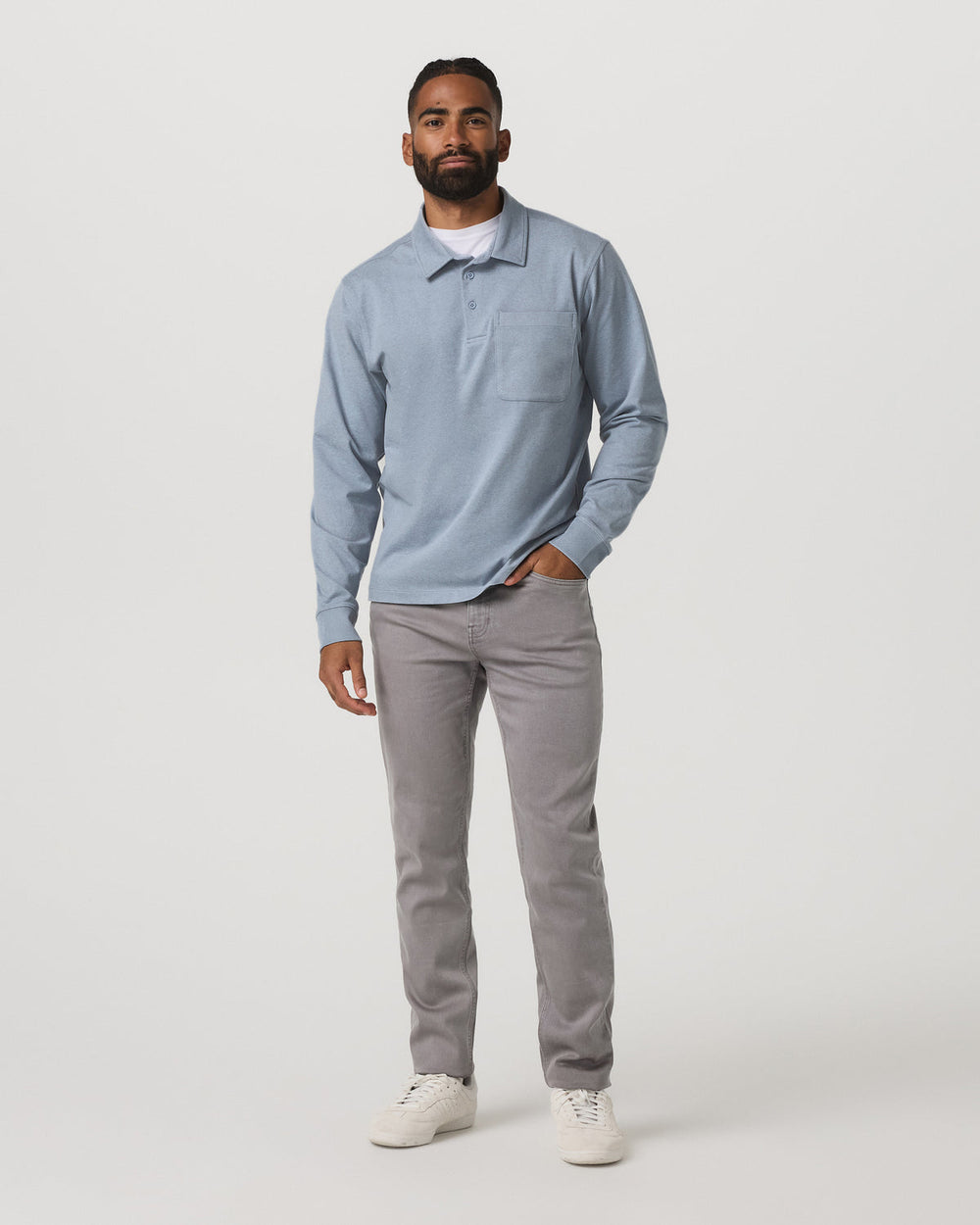 Men's Long Sleeve Coronado Rugby Shirt Blue Dusk Heather | Vuori for sale